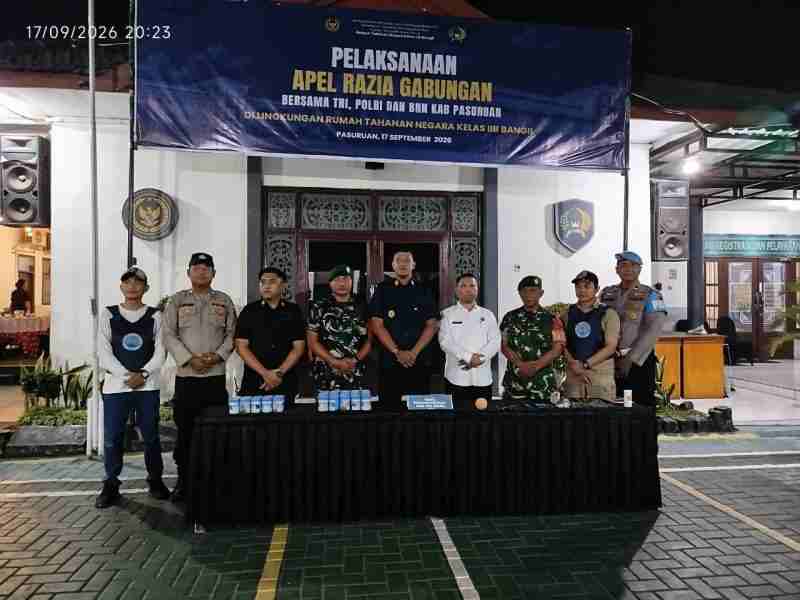 Rutan Bangil Razia Gabungan Bersama TNI Polri dan BNNK Pasuruan, Cegah Gangguan Kamtib