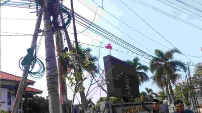 Ditertibkan! Tak Berizin, Kabel Provider di Tiang PJU Kota Pasuruan