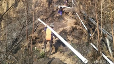 Pipa Air Bersih Rusak Akibat Karhutla Arjuno